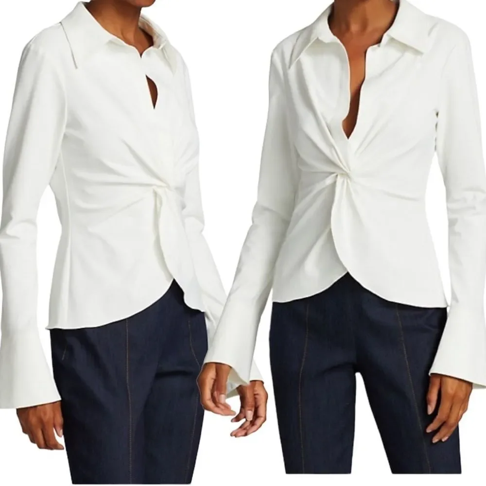 CINQ A SEPT McKenna Long-Sleeve Collared Faux Wrap Top BNWT